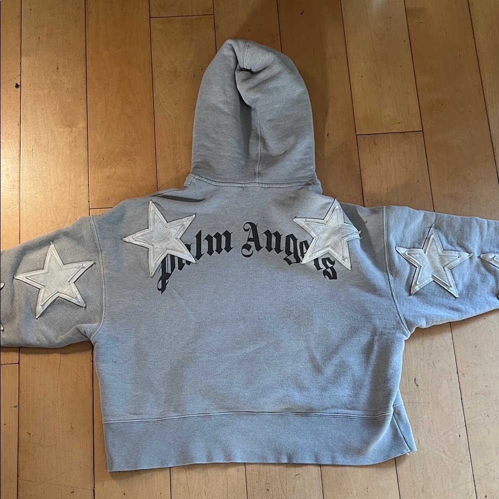 Palm Angels Kids Hoodie in Gray with White Stars
